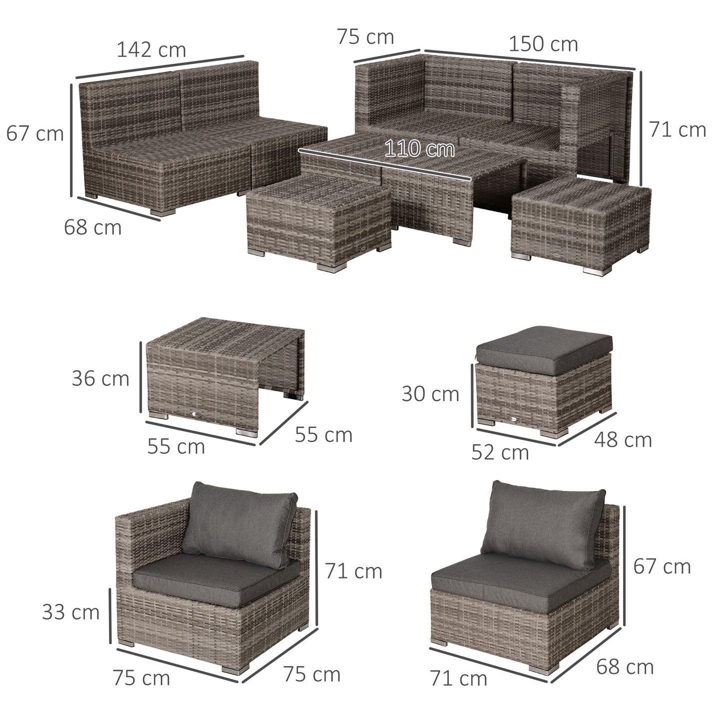 8 Pieces Rattan Garden Furniture Set
