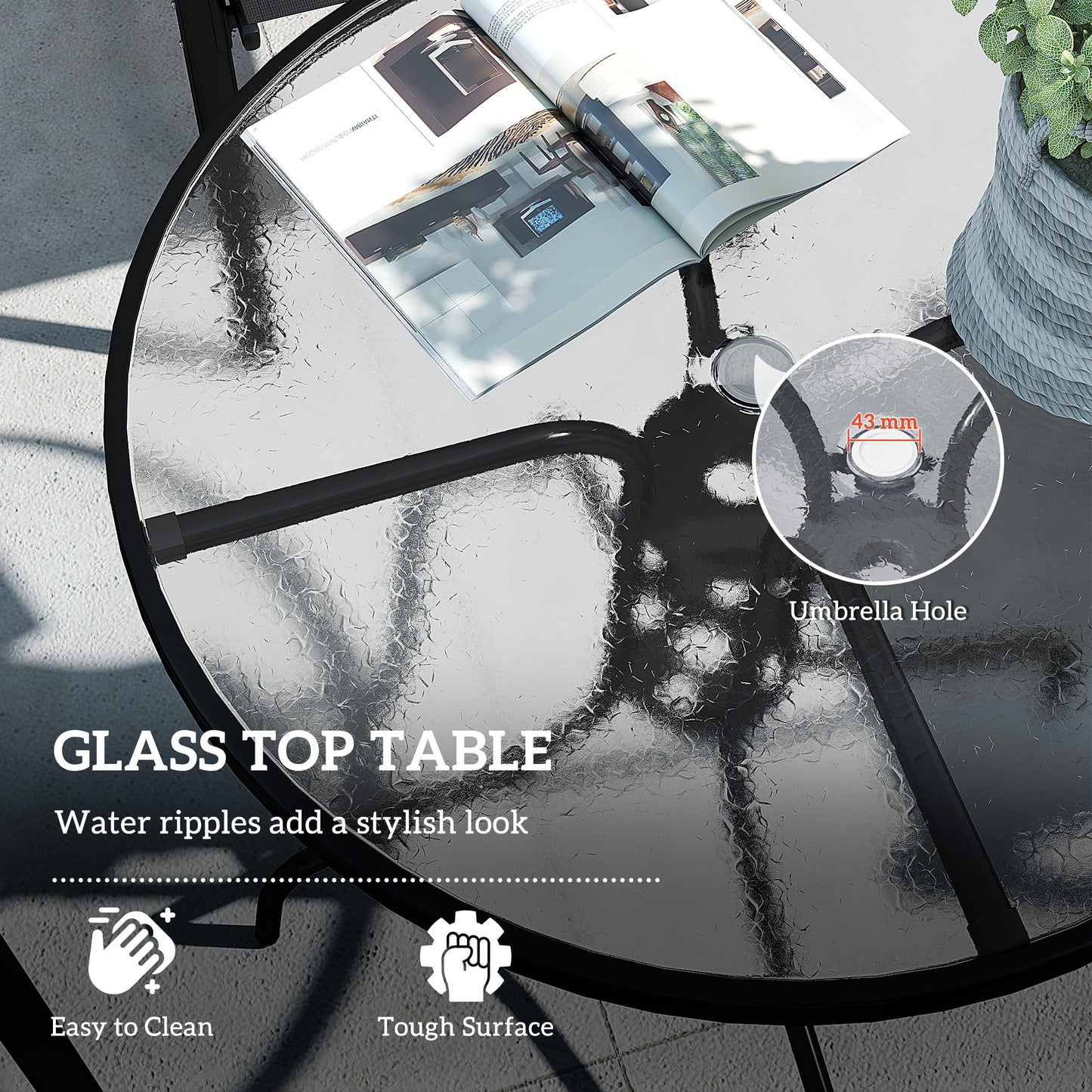 Five-Piece Steel Patio Set, with Glass-Top Table