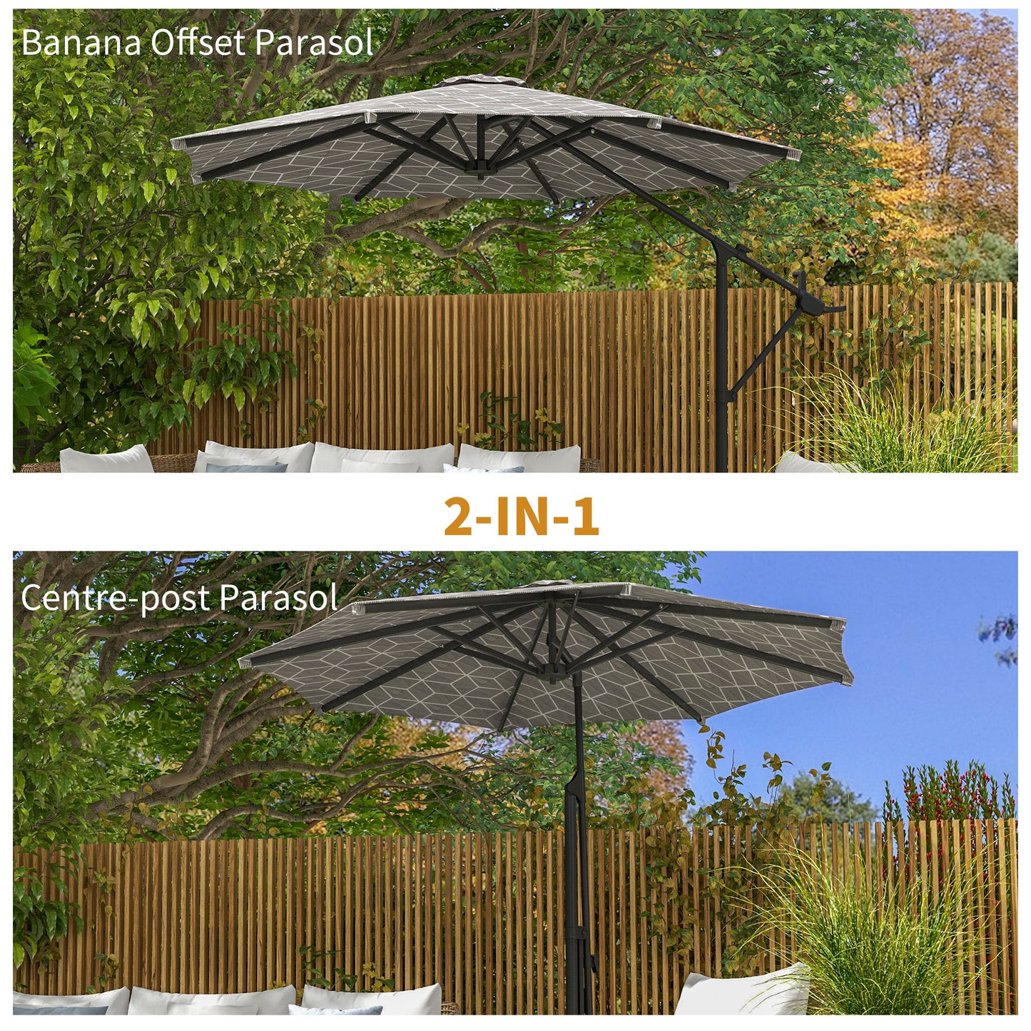 3(m) Convertible Cantilever Parasol and Centre-post Garden Parasol