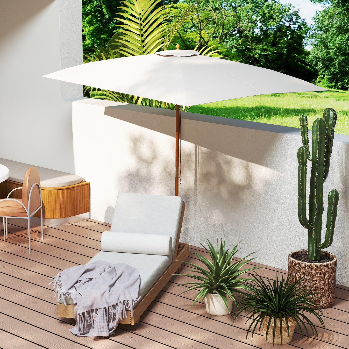 2 x 3m Wooden Garden Parasol Umbrella Outdoor Sun Shade Canopy