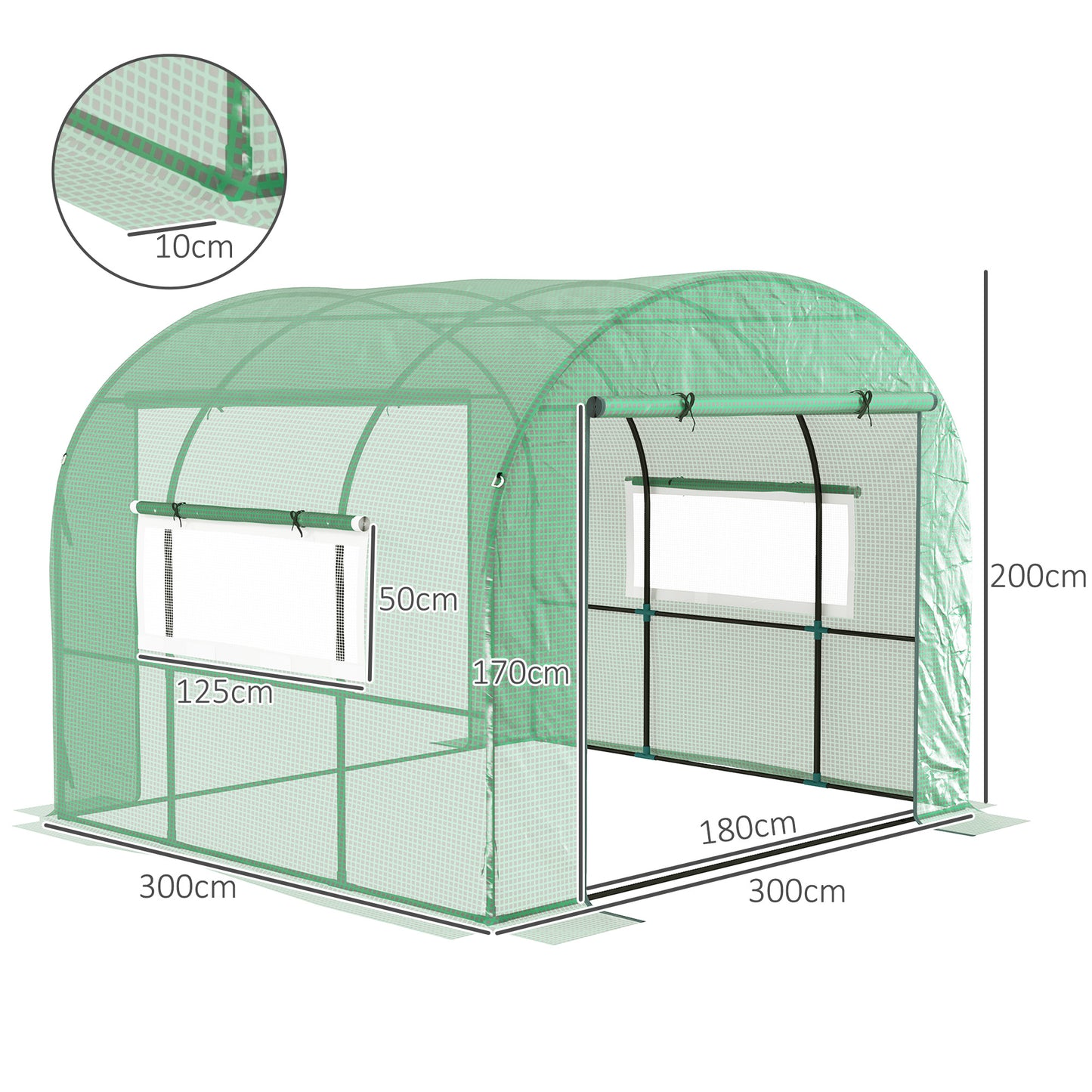 300 x 300cm Walk-In Polytunnel Greenhouse