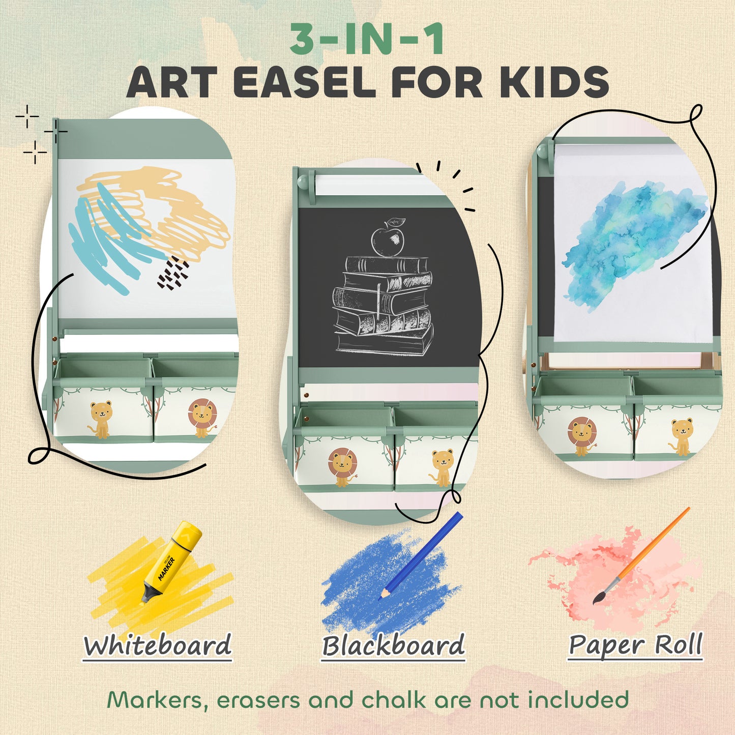 Art Easel for Kids, Double-Sided Whiteboard/Blackboard