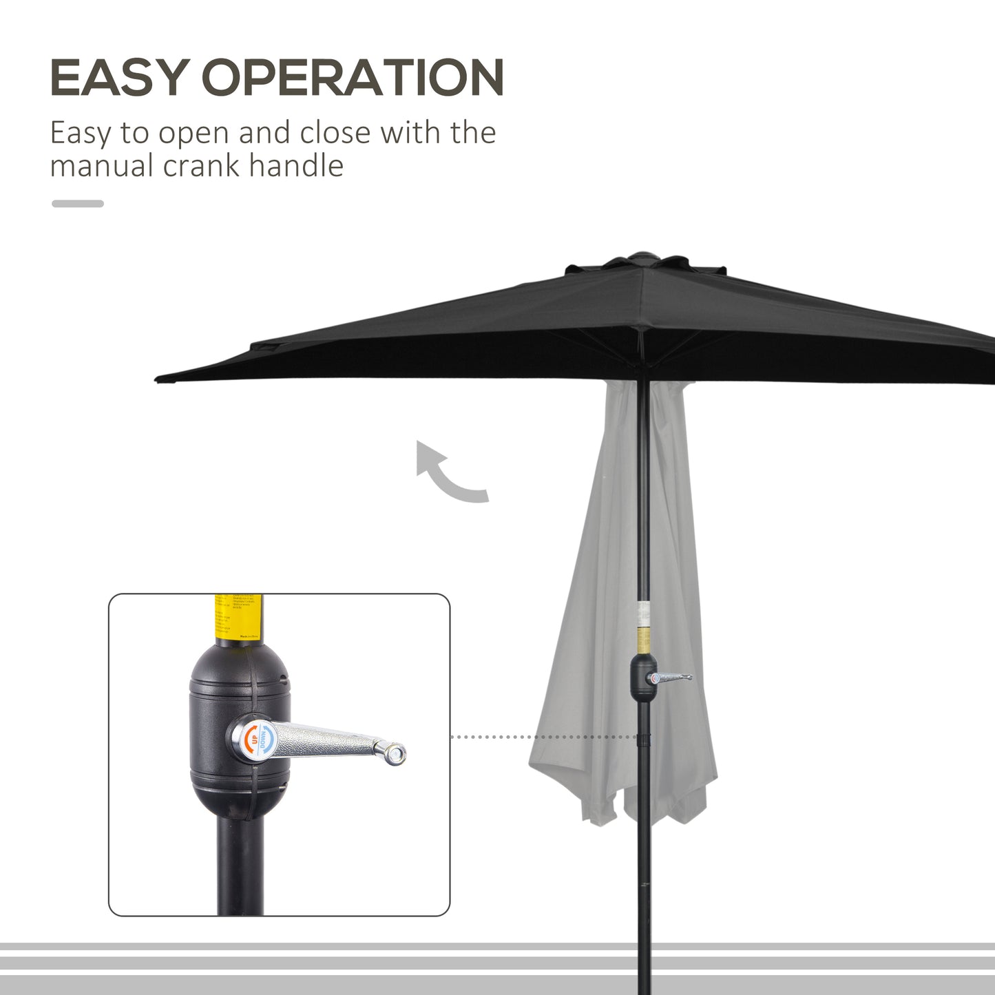 2.7m Garden Half Parasol, Outdoor Balcony Umbrella with 5 Steel Ribs