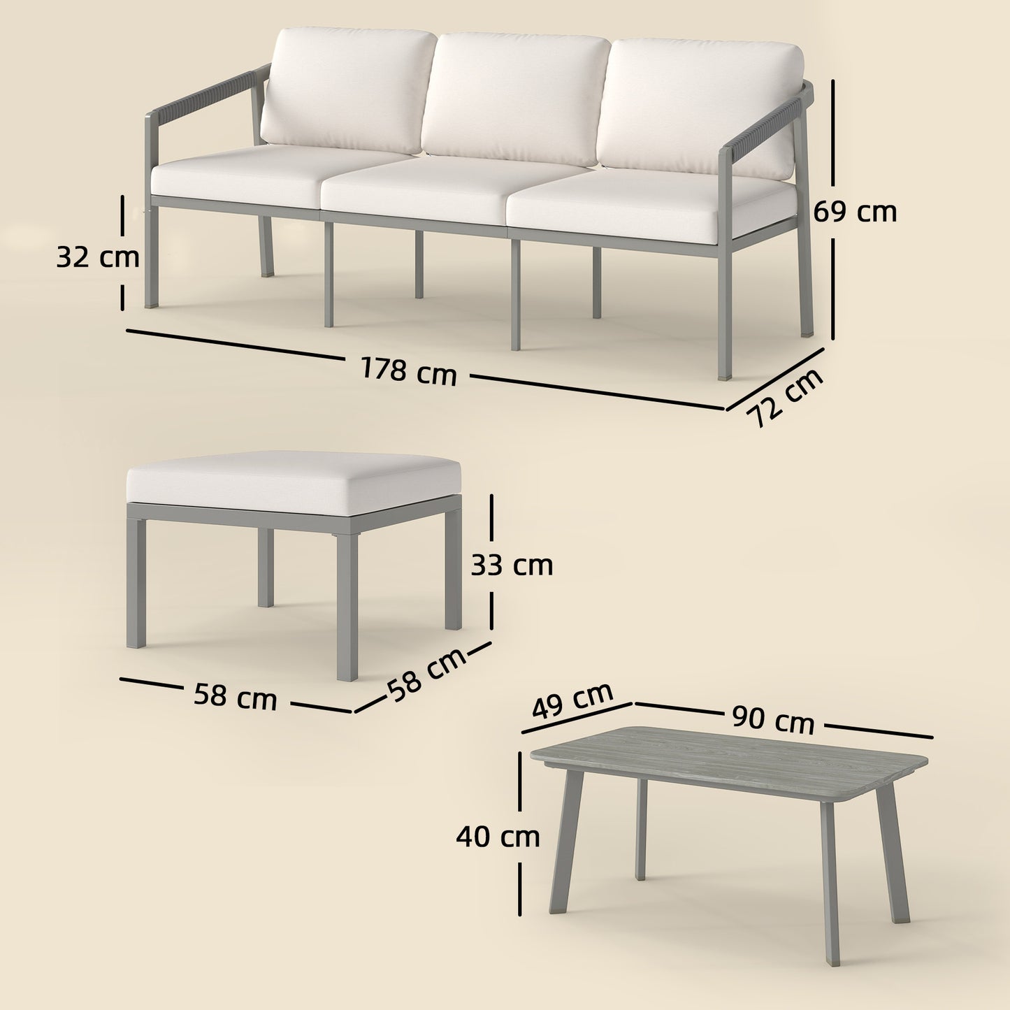 3 Piece Garden Dining Set, Outdoor Patio Furniture