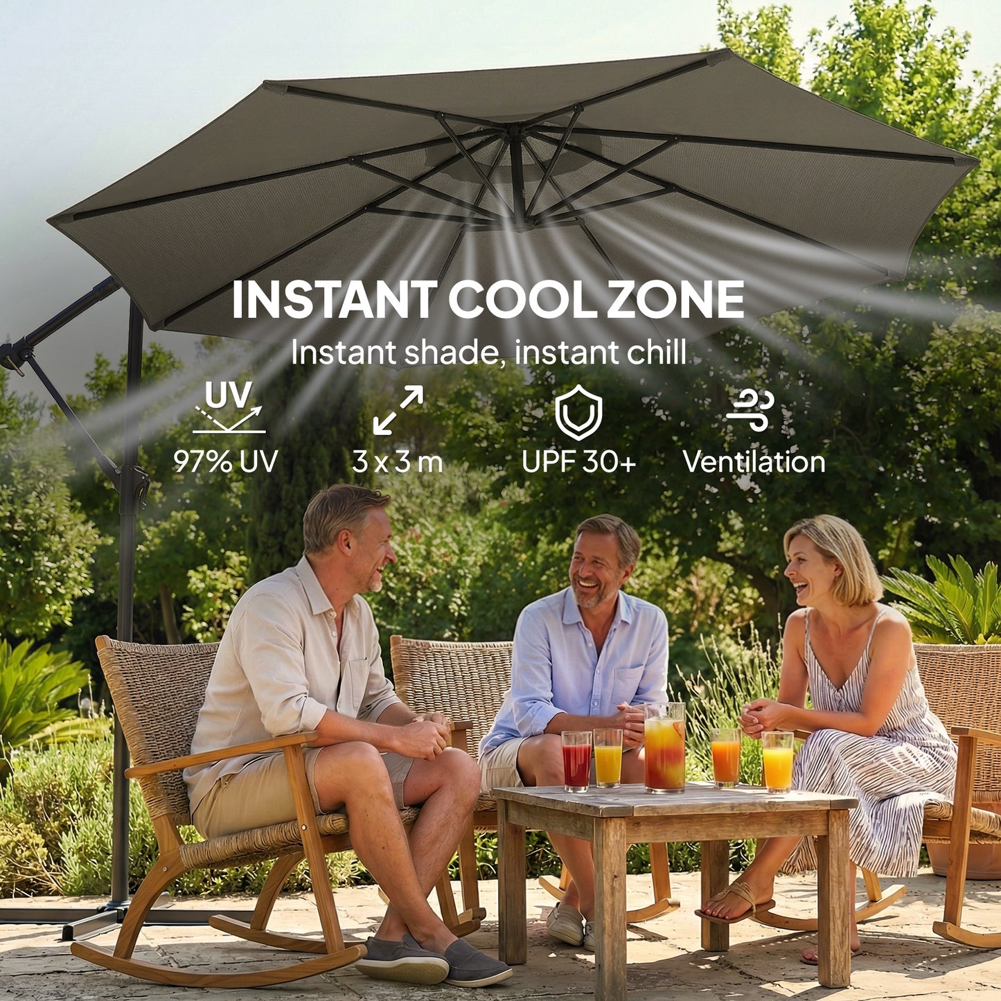 3 m Garden Cantilever Parasol with Cover