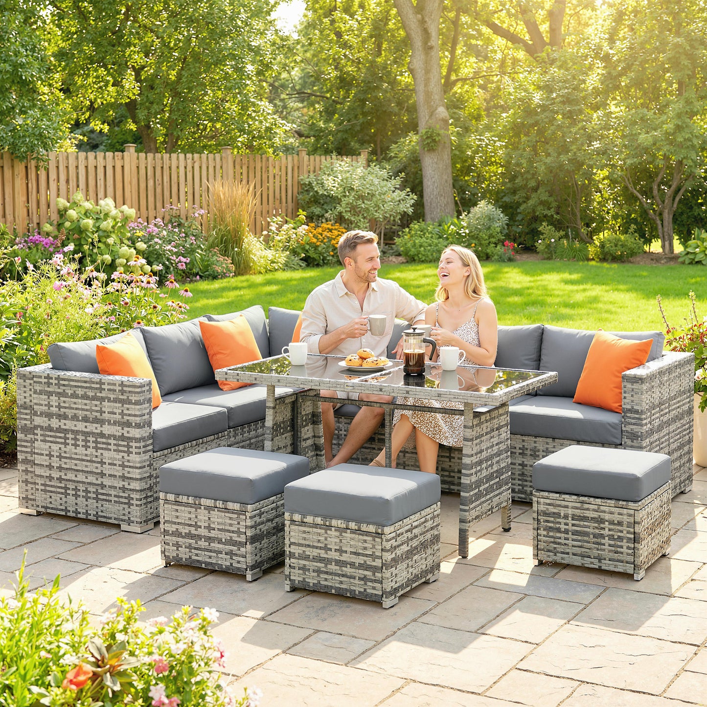 10 Piece Rattan Garden Furniture Set, 3 Corner Sofas with 3 Chairs
