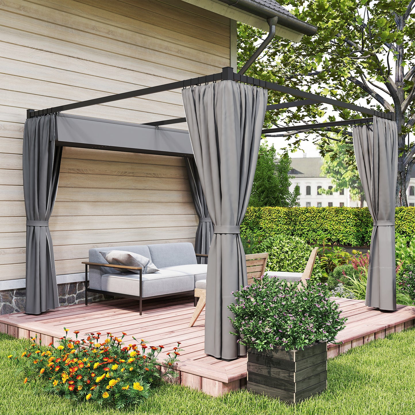 3 x 3m Moving Canopy Metal Pergola, with Curtains