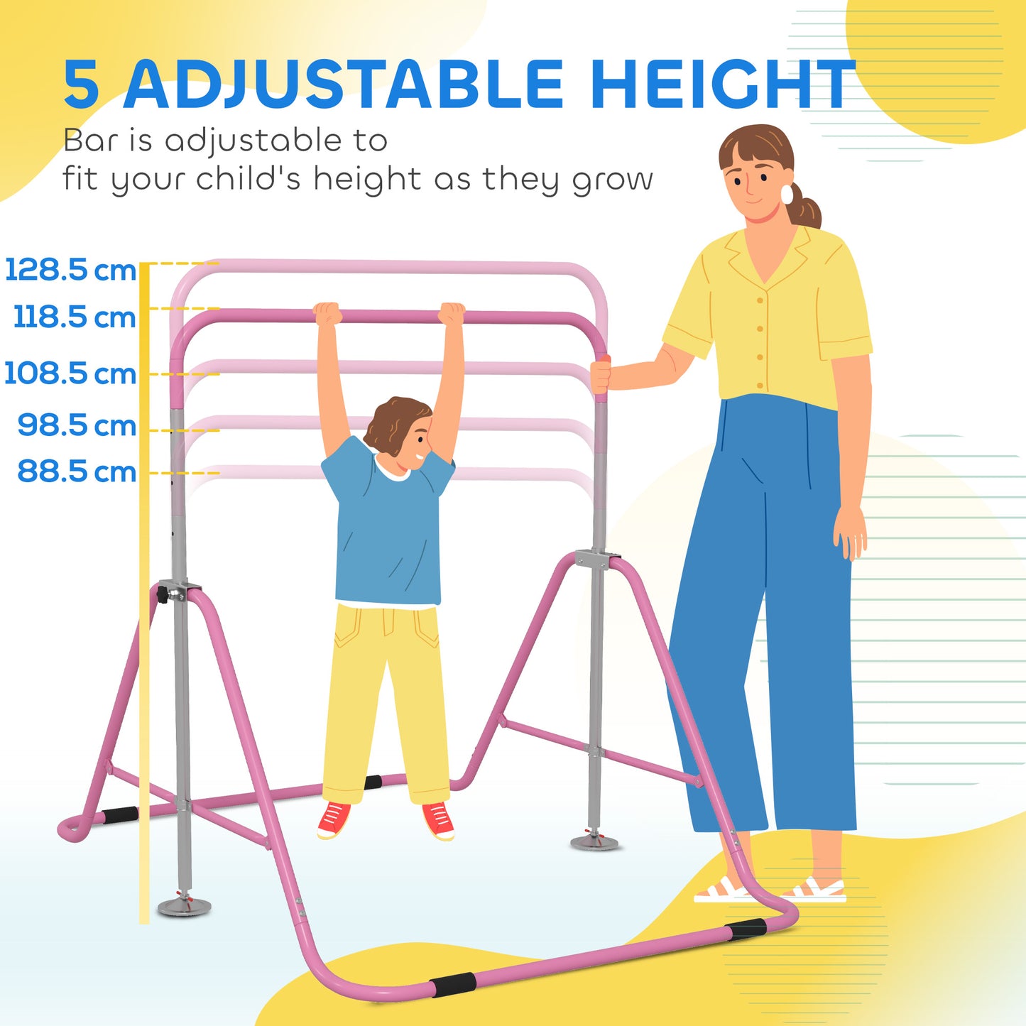Kids Gymnastic Bar, with Adjustable Height, Foldable Horizontal Bars