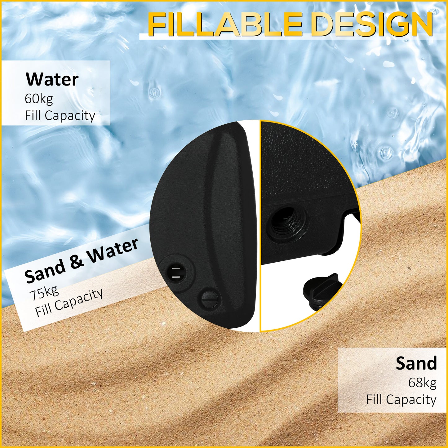 Parasol Base, Water and Sand Filled, Up to 75kg