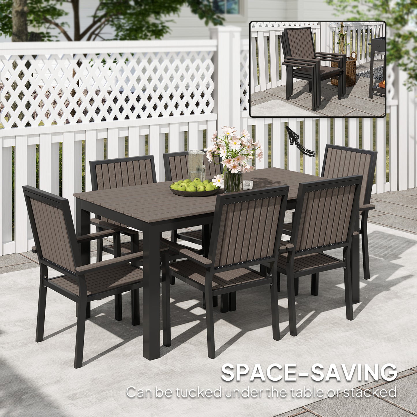 6 Seater Garden Dining Set with Stackable Chairs, Aluminium Frame