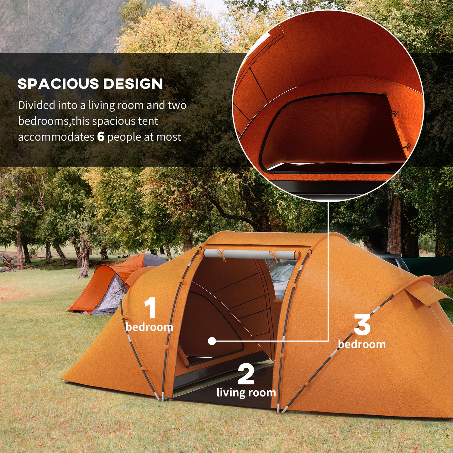 4-6 Man Camping Tent with Living Area and 2 Bedrooms