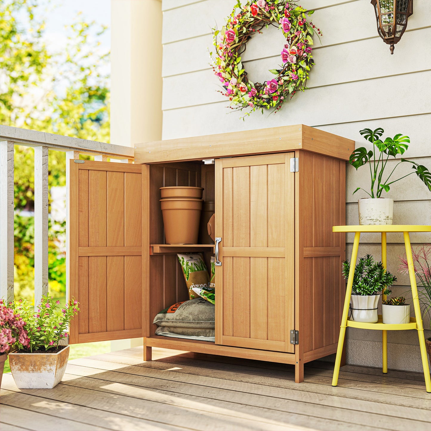Small Shed, Wooden Garden Shed with Openable Hinged Roof