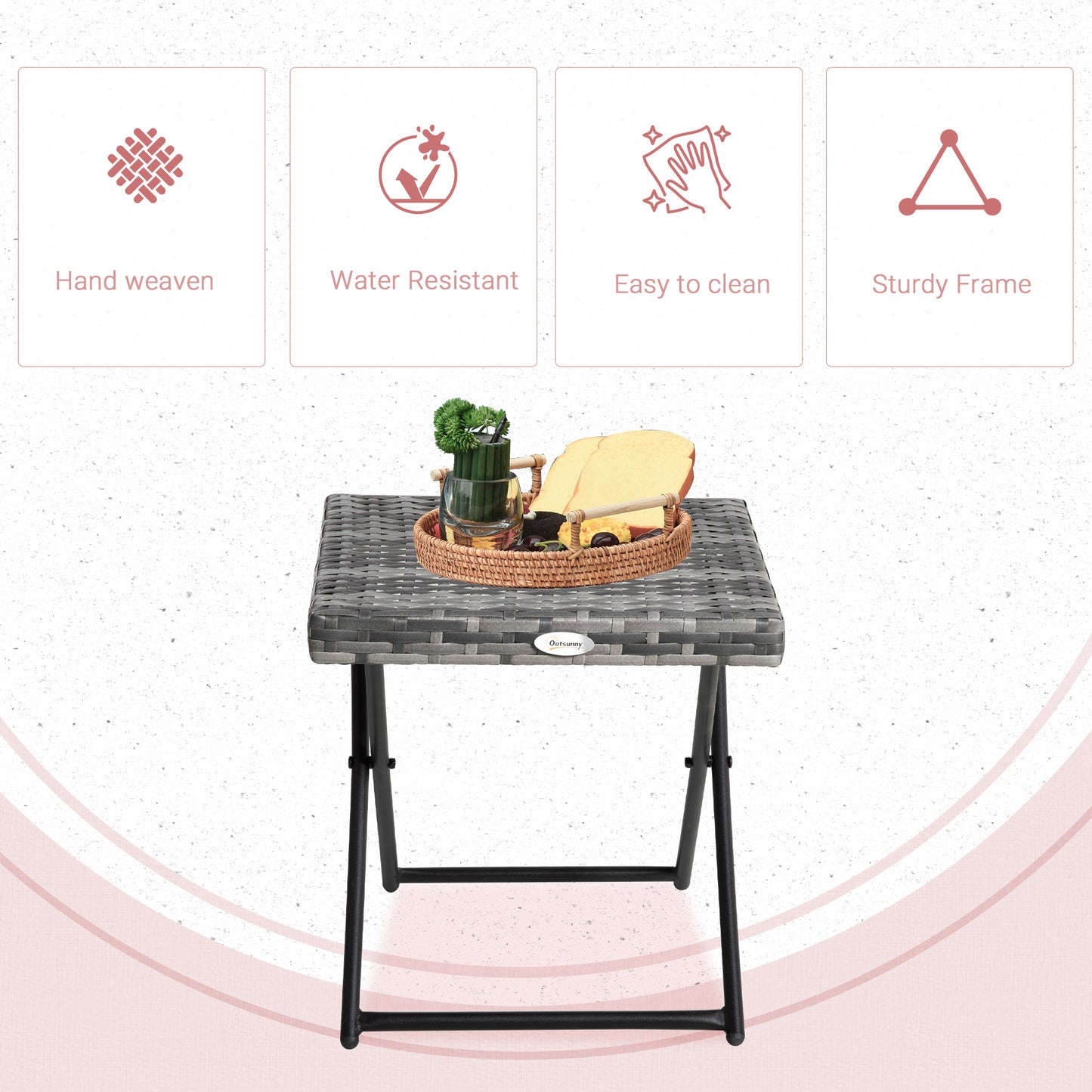 Square PE Wicker Rattan Folding Table