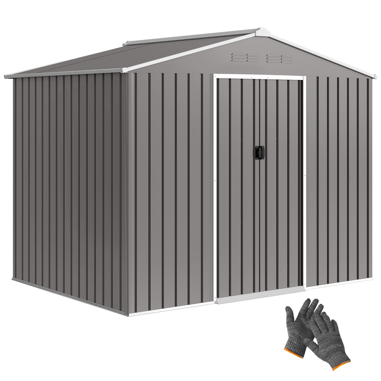8 x 6ft Galvanised Steel Shed, with Double Door