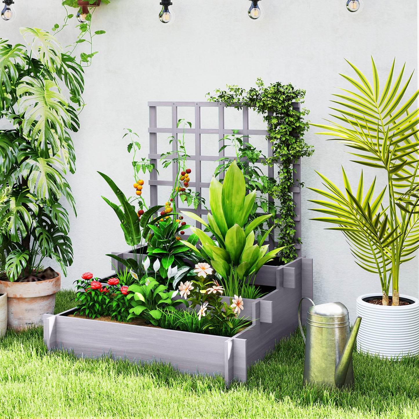 3 Tier Garden Planters with Trellis for Vine Climbing (1)
