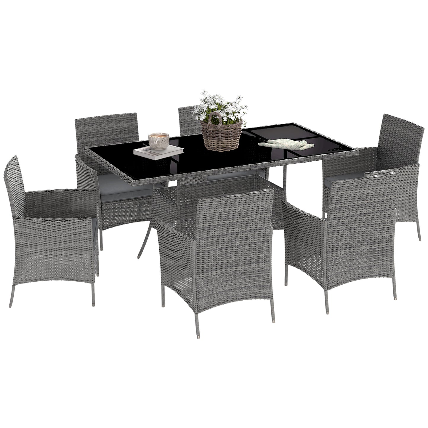 7-Piece Rattan Garden Furniture Set with Cushions