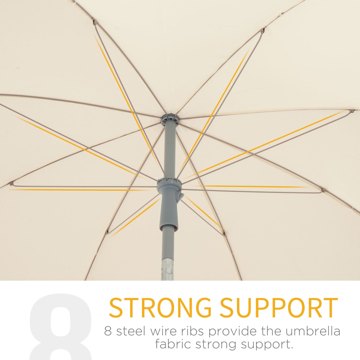 2.2m Beach Umbrella, Portable Parasol with Tilting Function