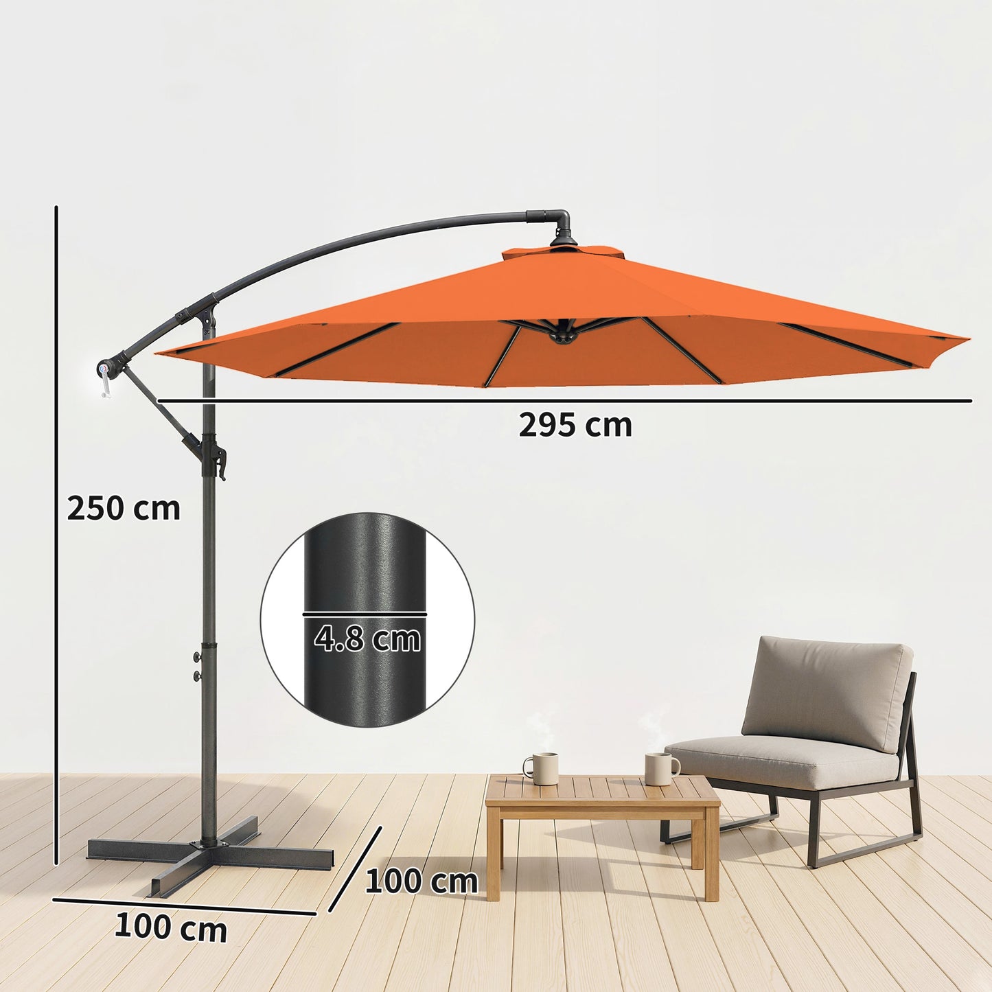 3 m Cantilever Parasol with Cross Base