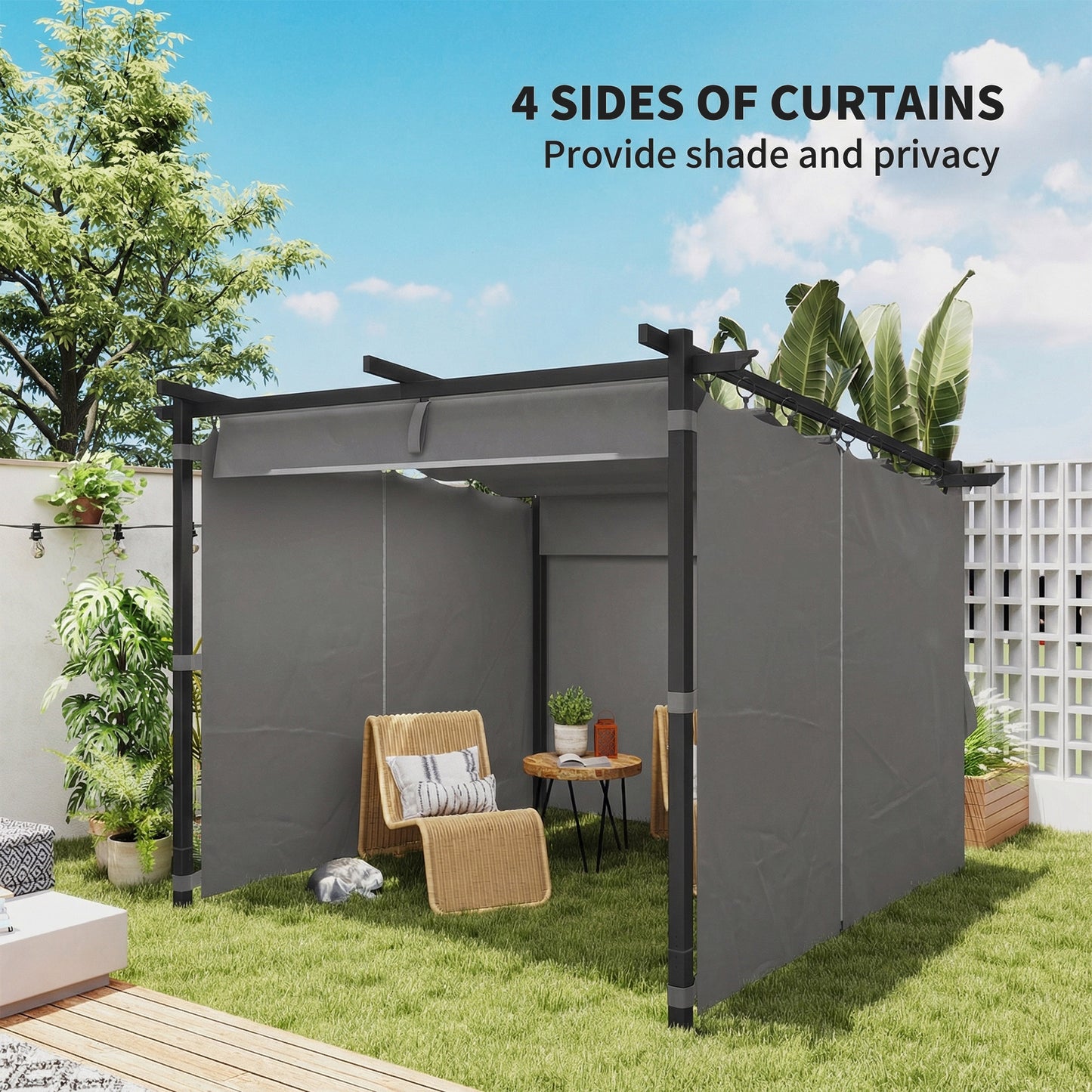 3 x 3 m Retractable Roof Pergola, with Curtains