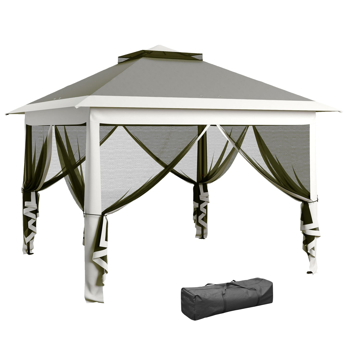 Pop Up Canopy Tent with Double Roof, Zipped Mesh Sidewalls