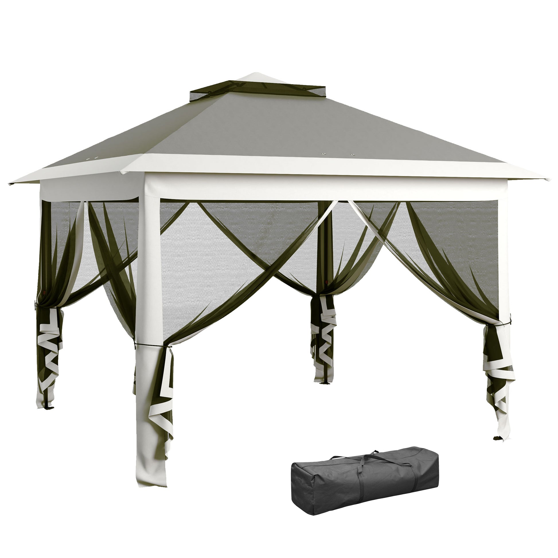 Pop Up Canopy Tent with Double Roof, Zipped Mesh Sidewalls