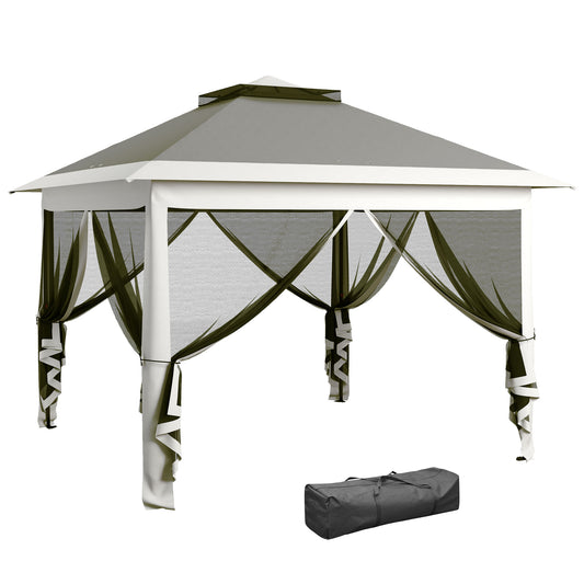 Pop Up Canopy Tent with Double Roof, Zipped Mesh Sidewalls