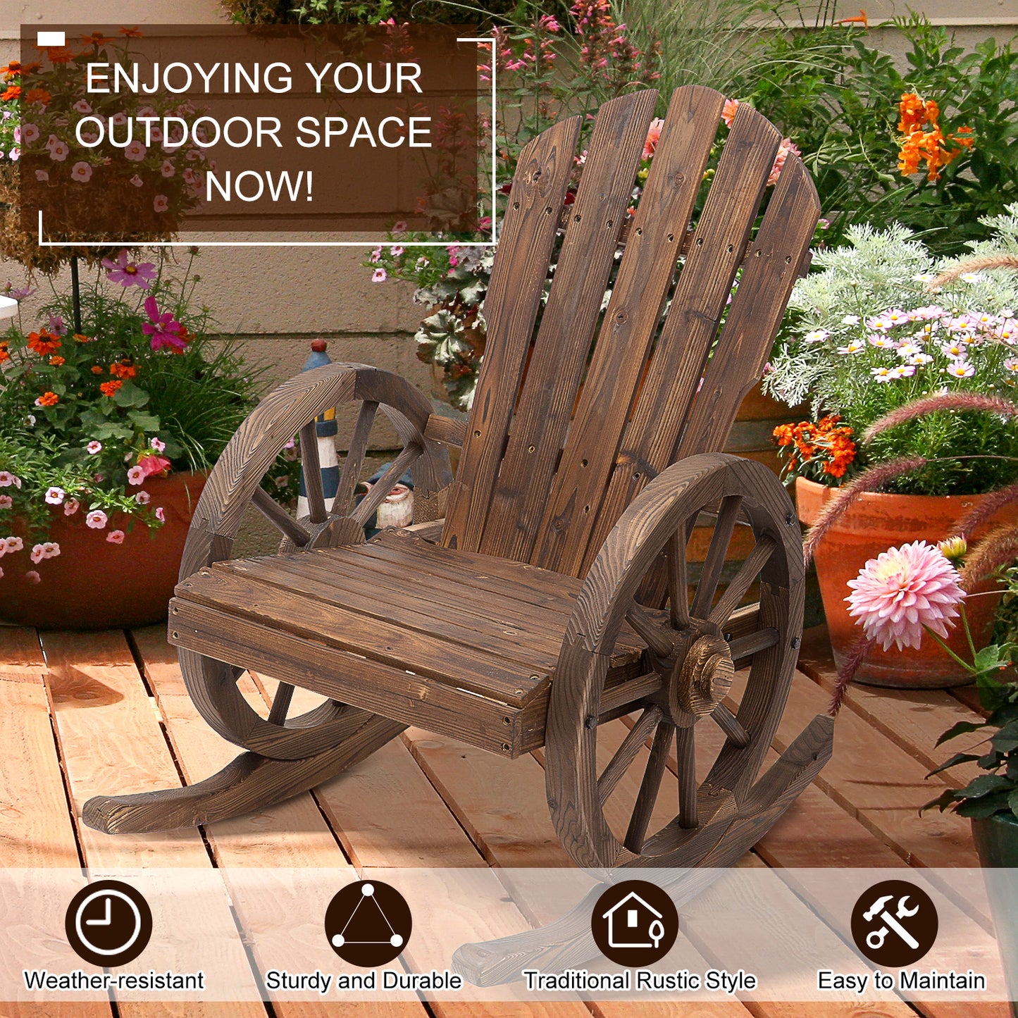 Wooden Adirondack  Rocking Chair Reclining Armchair Outdoor Garden