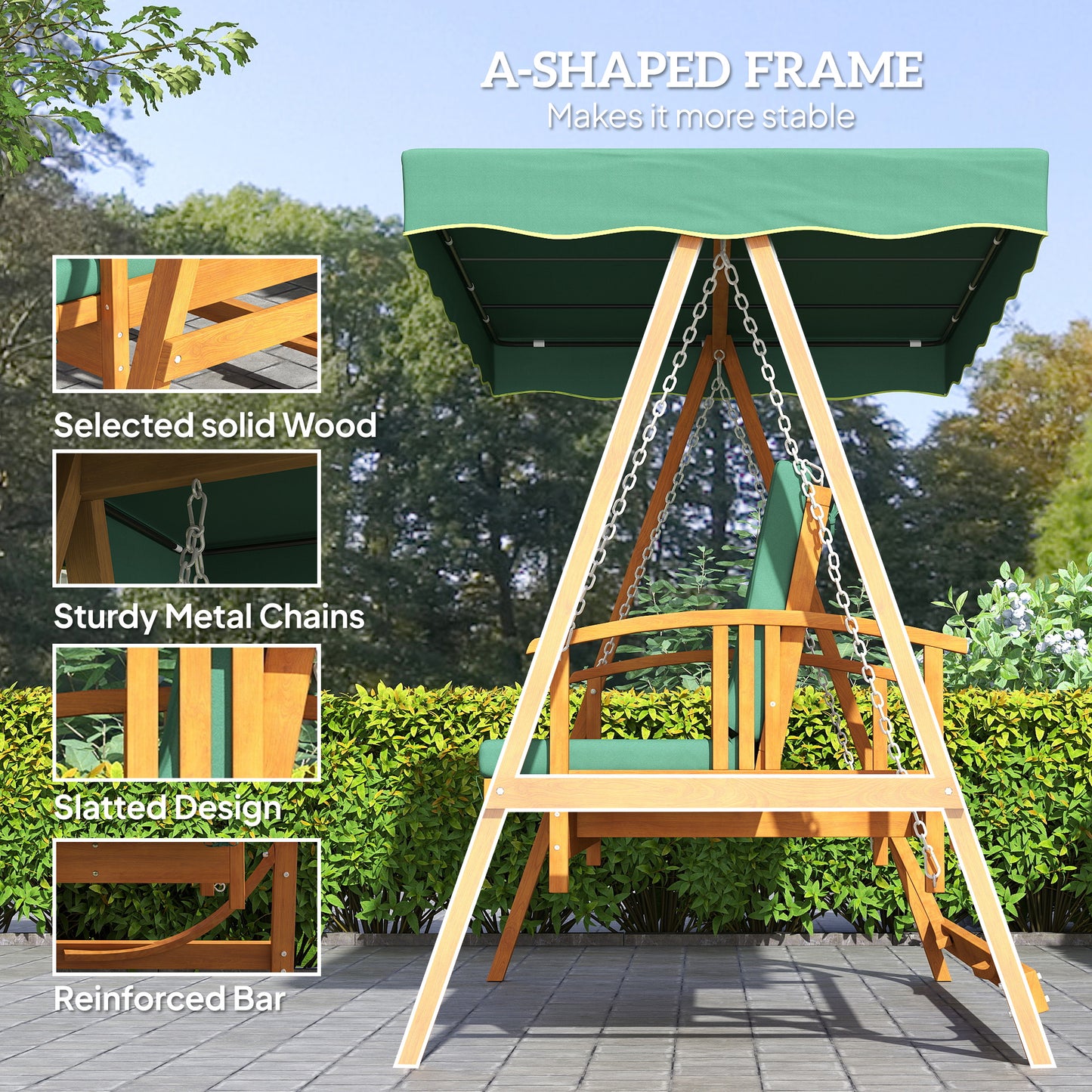 3 Seater 2-in-1 Wooden Garden Swing Seat Swing Chair Outdoor