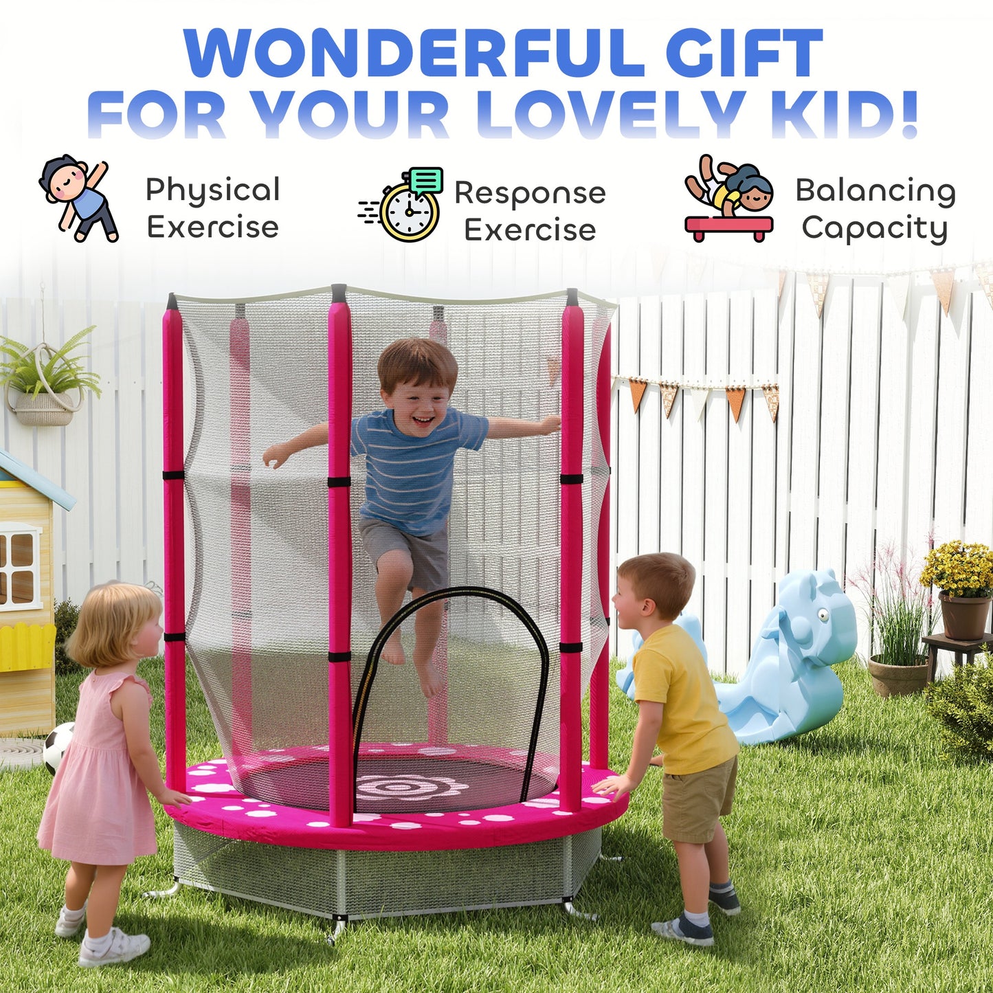 4.6ft Toddler Trampoline w/ Safety Enclosure Net