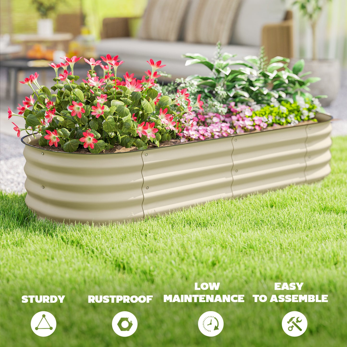 Galvanised Raised Garden Bed, Metal Planter Box with Safety Edging (3)