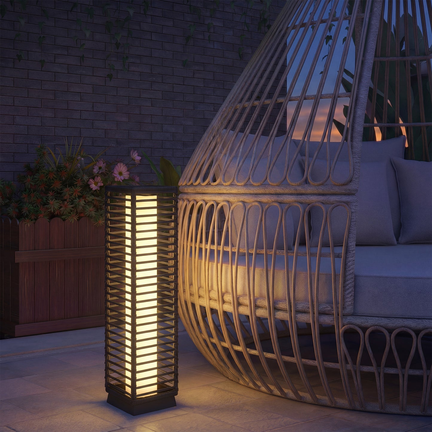 Garden Rattan Lamp, 68 cm Solar Rattan Floor Lamp