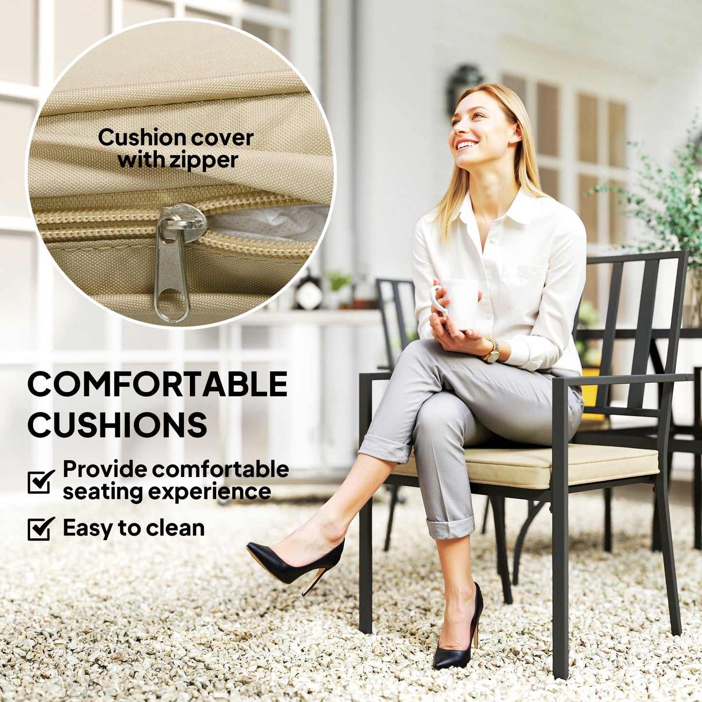 5 Pieces Garden Dining Set with Cushions