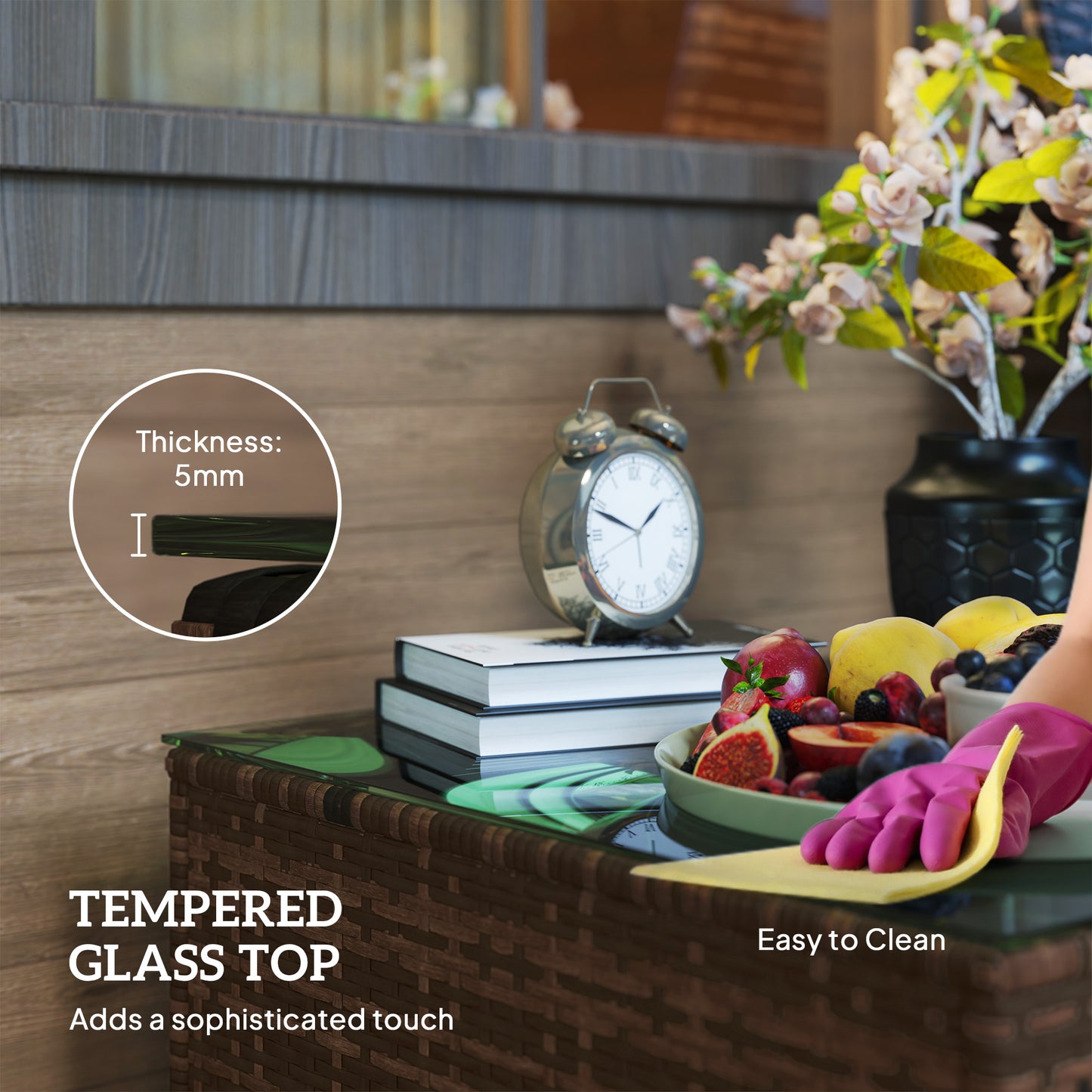 62 x 62cm Glass-Top Rattan Side Table