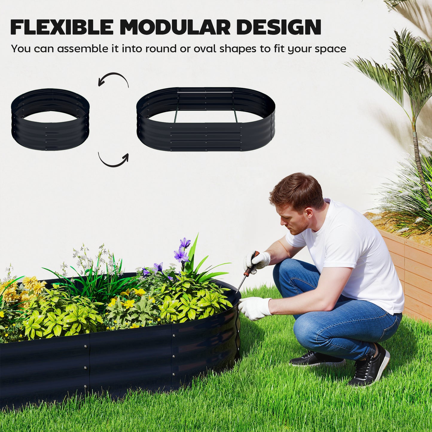 Galvanised Raised Garden Bed with Arched Trellis