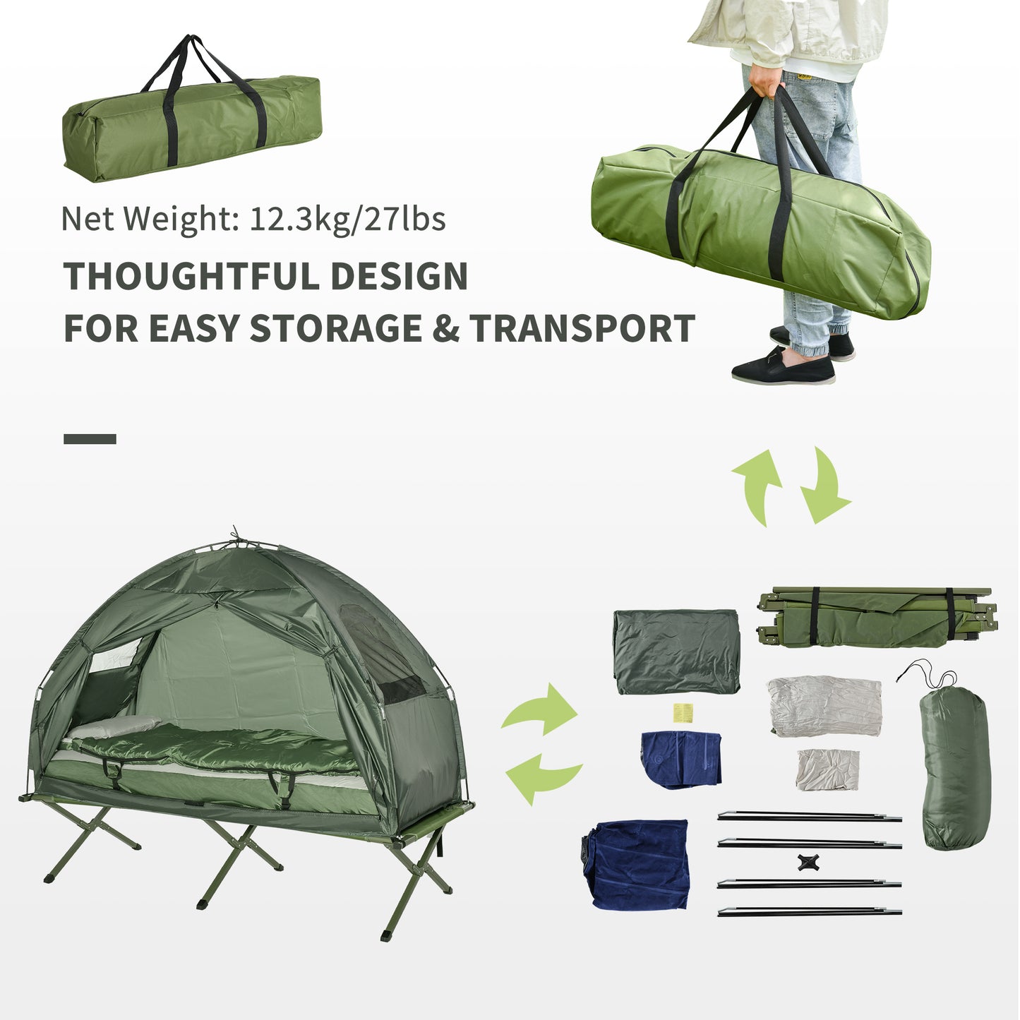 1 person Foldable Camping Tent w/Sleeping Bag Air Mattress Outdoor