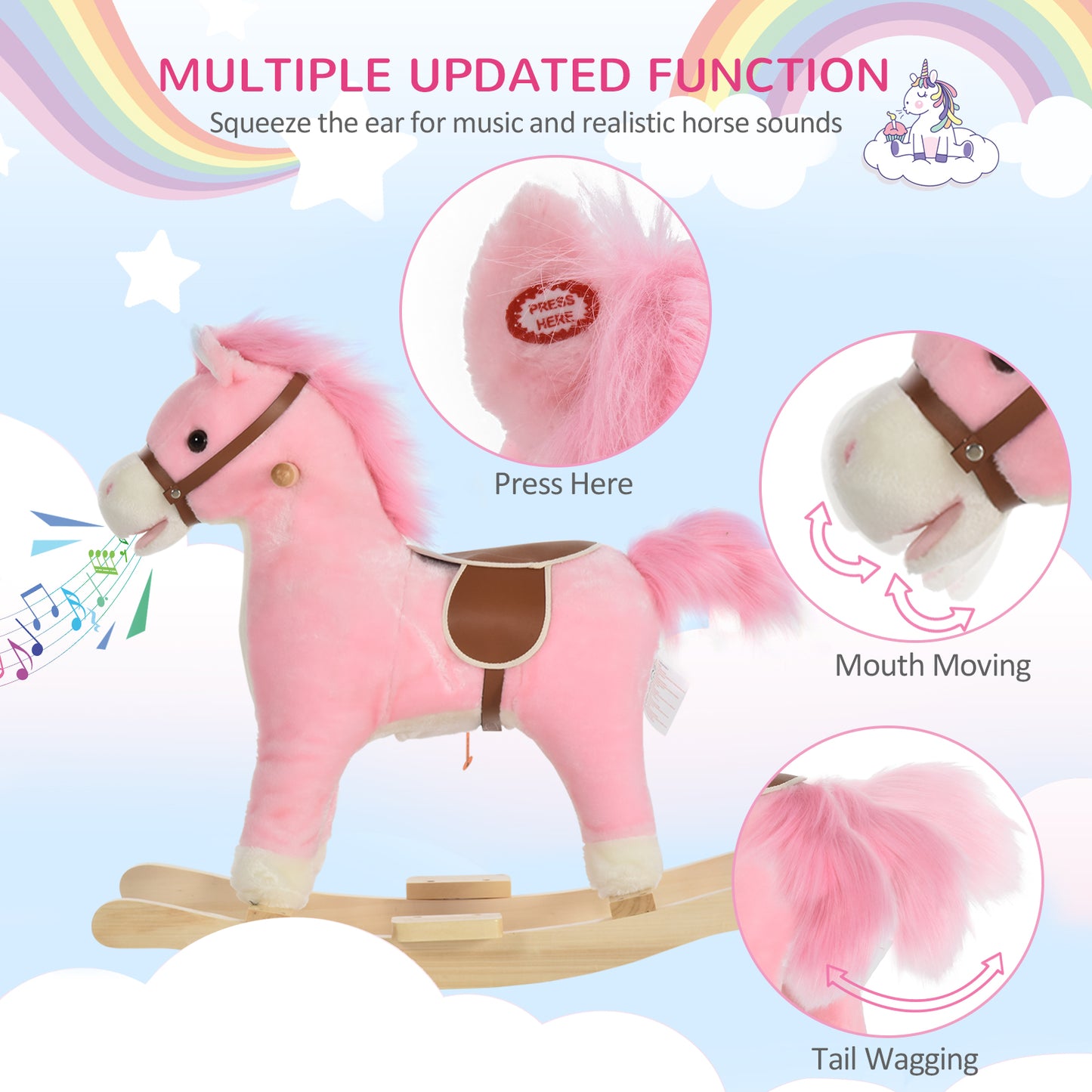 Kids Plush Rocking Horse w/ Sound Moving Mouth Wagging Tail