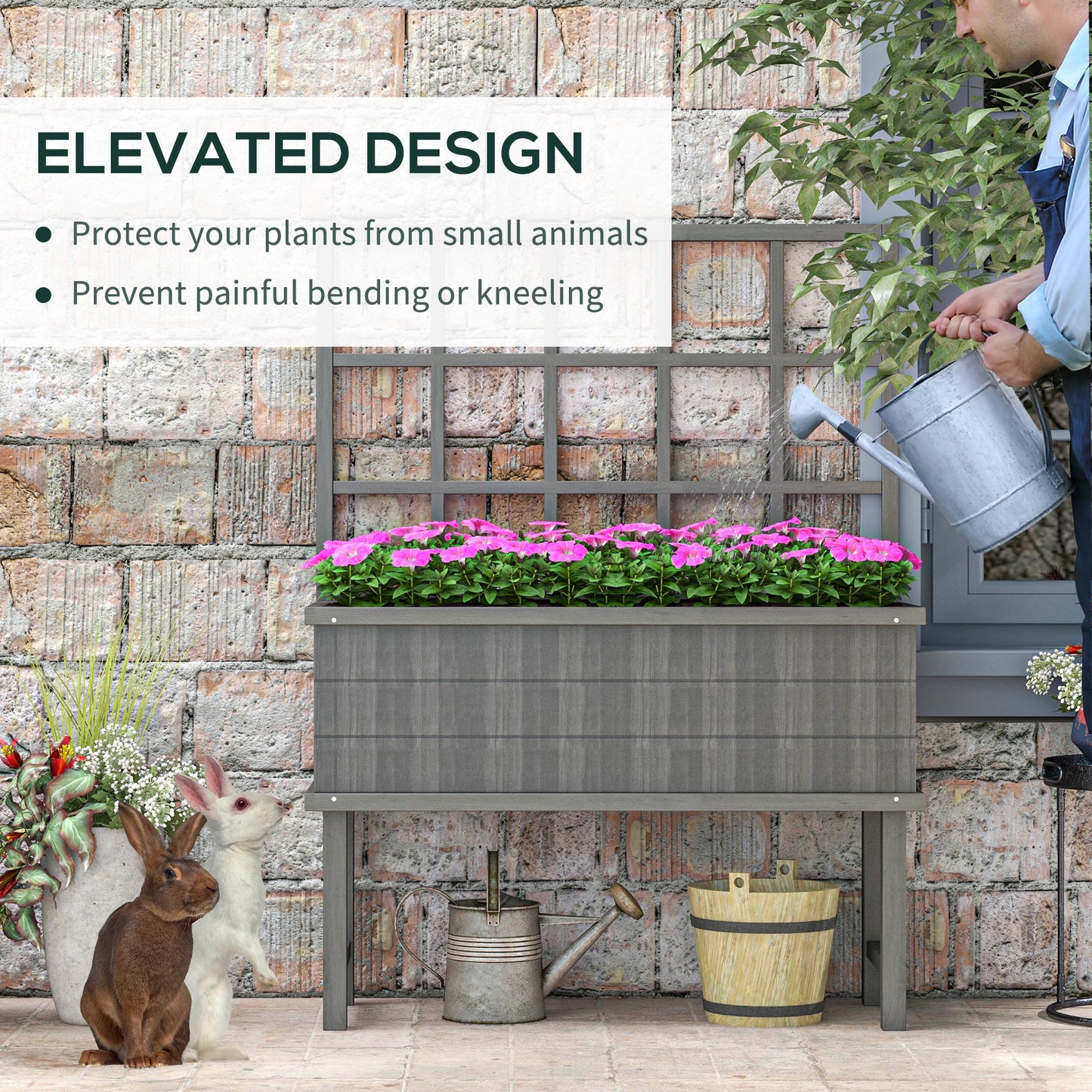 45 x 105cm Wooden Garden Planter, with Trellis