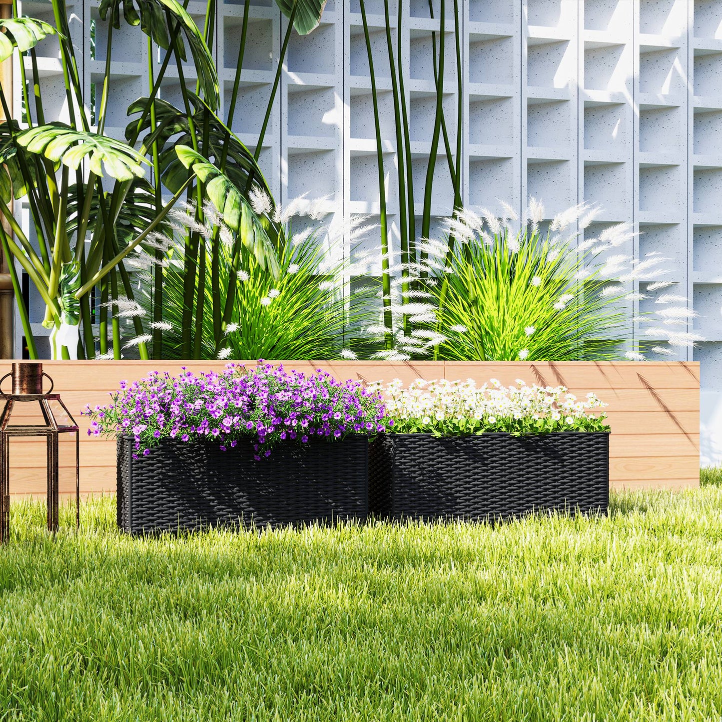 Set of Two Rattan-Effect Planters (2)