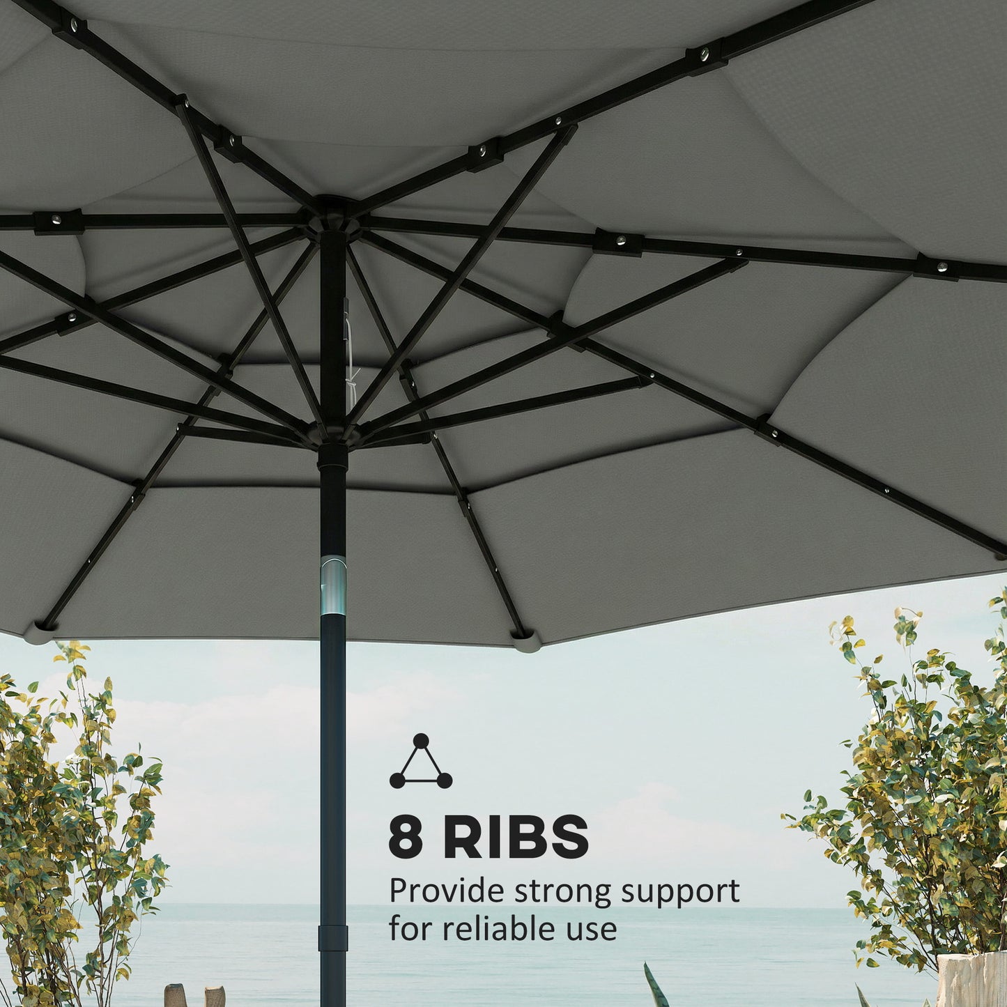 Garden Parasol, Parasol Umbrella with 3-tier Roof, Crank Handle