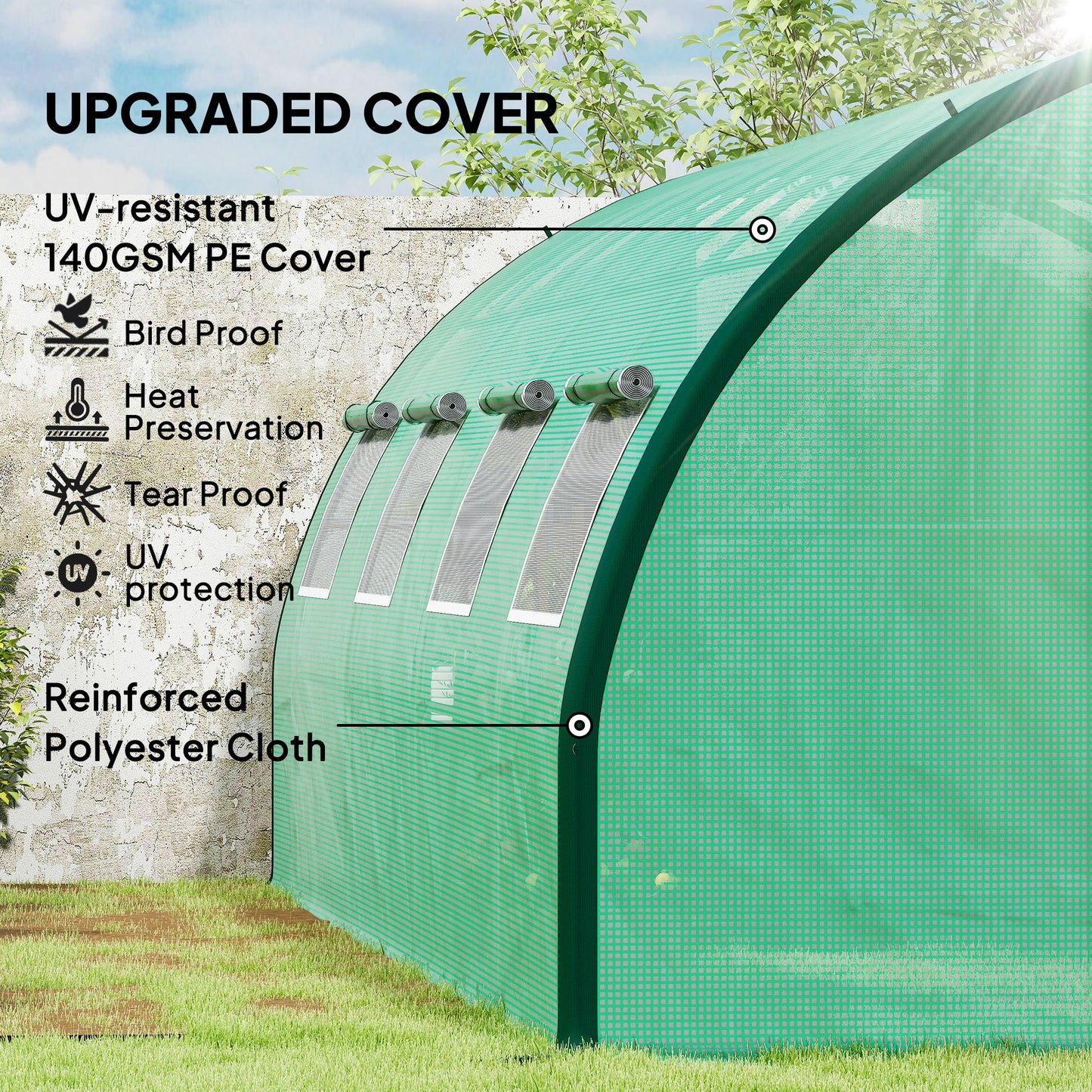 Polyethylene Upgraded Structure Walk-in Polytunnel Greenhouse, 6 x 3 m