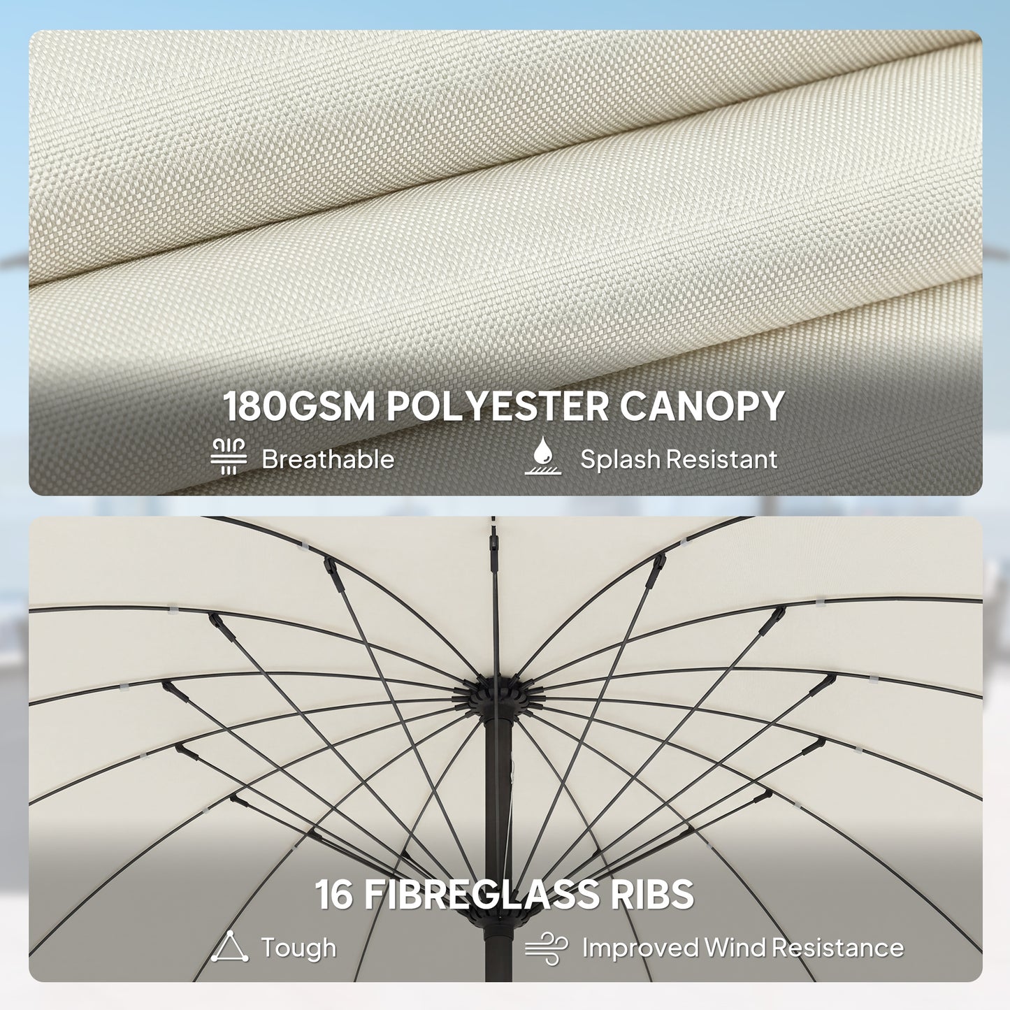 2 m Shanghai Garden Parasol Umbrella with 16 Fibreglass Ribs