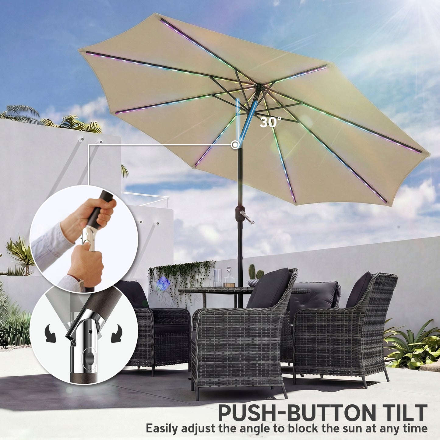 3 m Garden Parasol Umbrella with 112 Solar Powered LED Lights