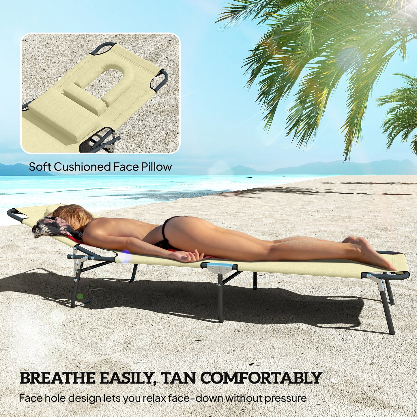 Folding Sun Loungers Set of 2 with Face Hole
