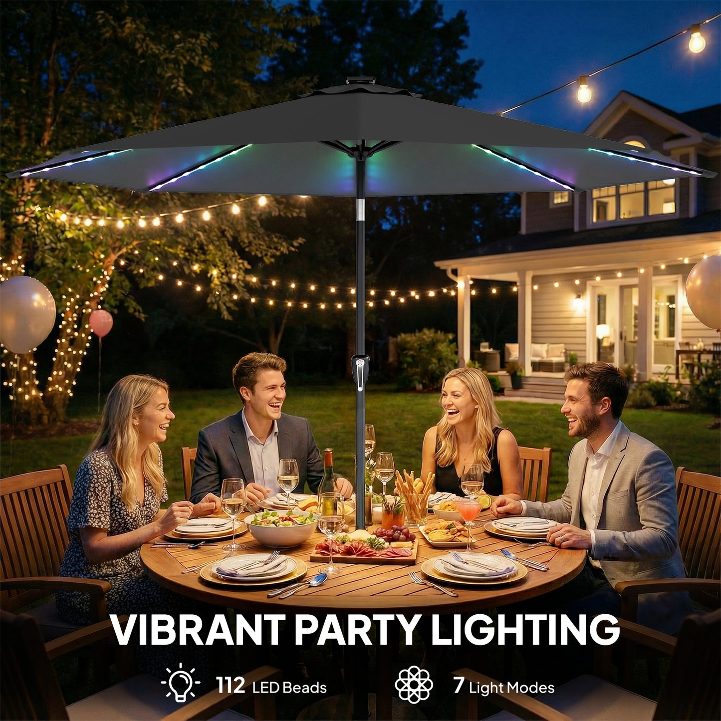 3 m Garden Parasol Umbrella with 112 Solar Powered LED Lights