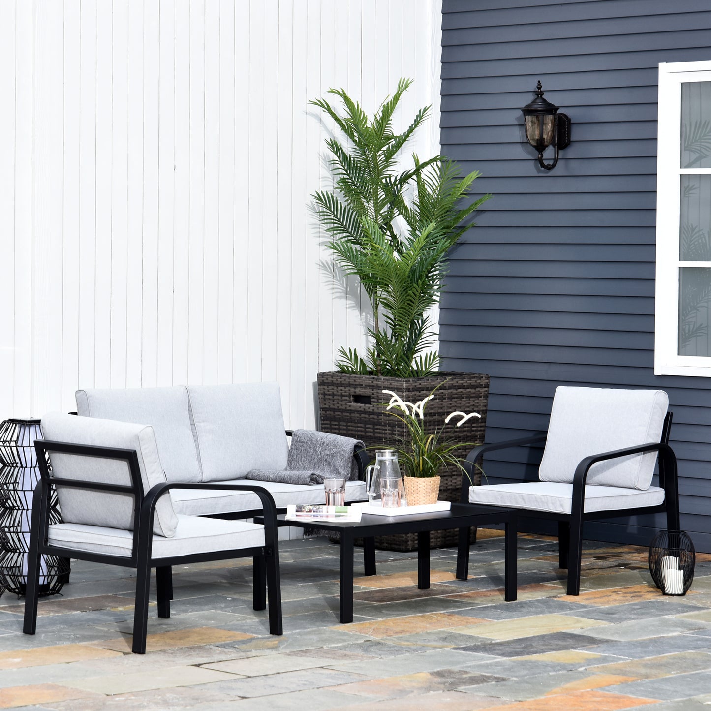 4pcs Garden Sofa Set 2 Single Armchair