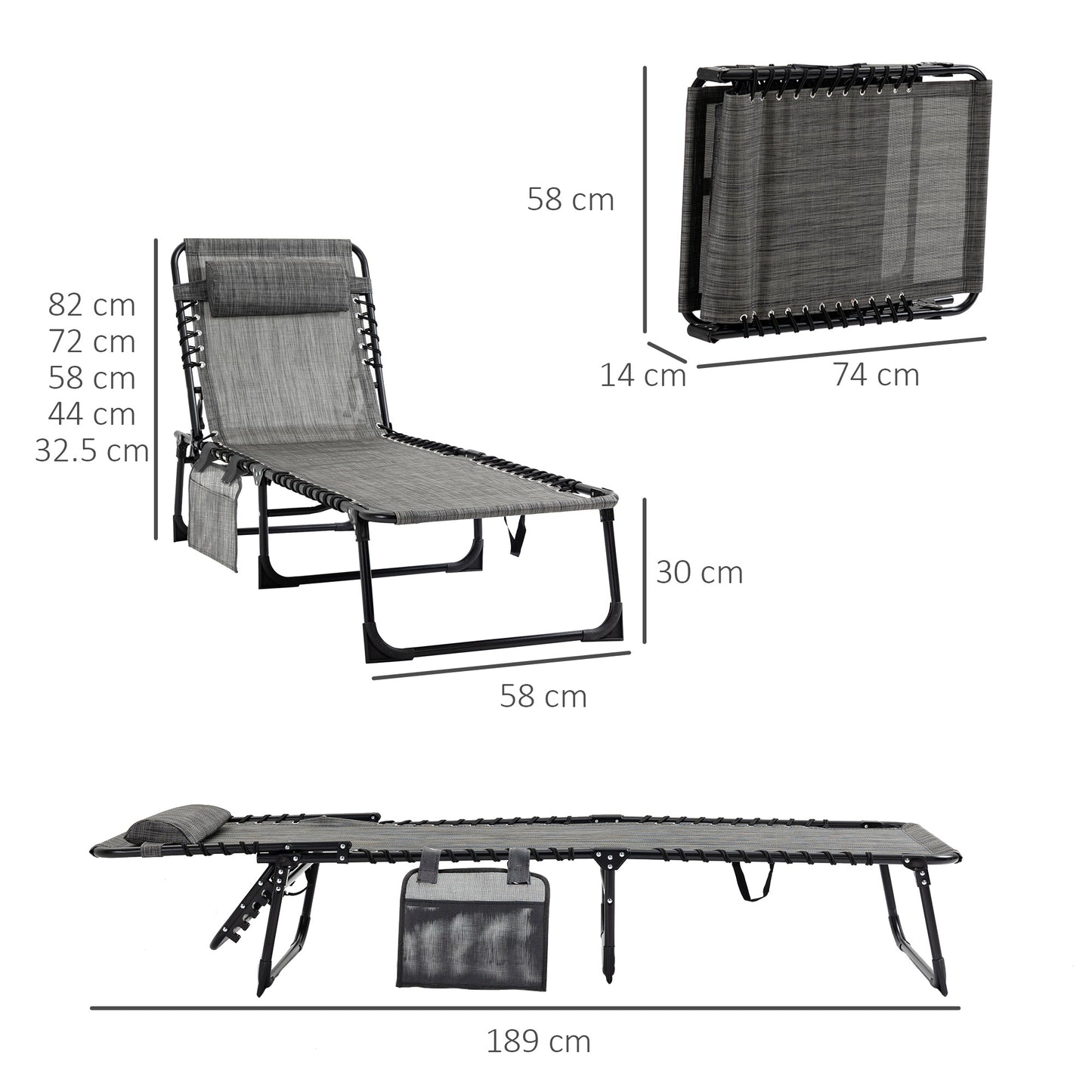 Portable Sun Lounger, Folding Camping Bed Cot