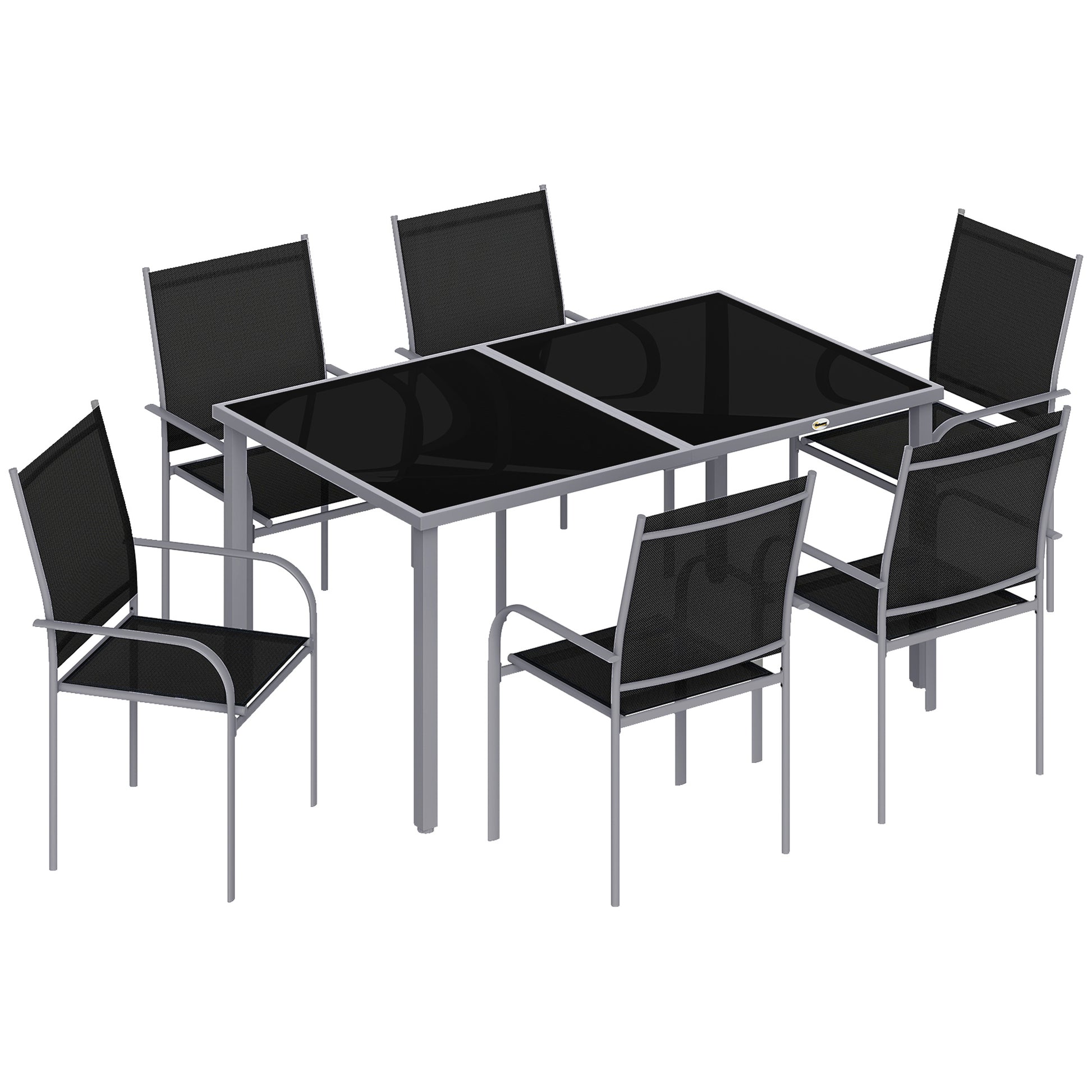 7 Piece Outdoor Garden Dining Set with Table and 6 Stackable Chairs