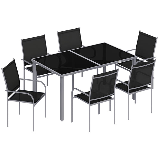7 Piece Outdoor Garden Dining Set with Table and 6 Stackable Chairs