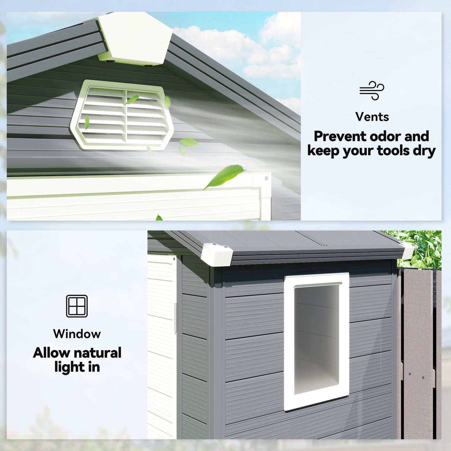 4.4ft x 3.3ft size Aluminium Frame and Plastic Wall Shed
