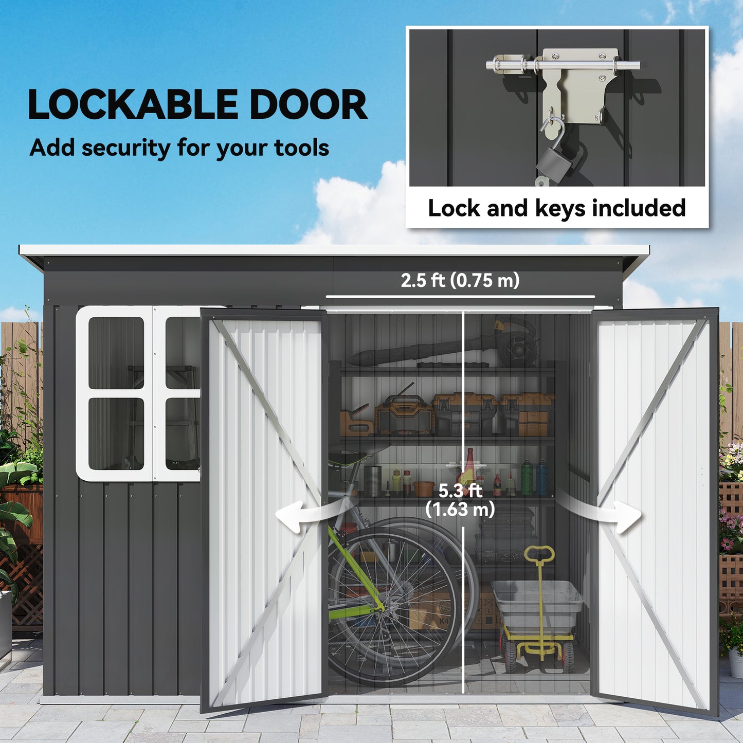 8.5 x 6ft Storage Shed Galvanised Steel Garden Shed